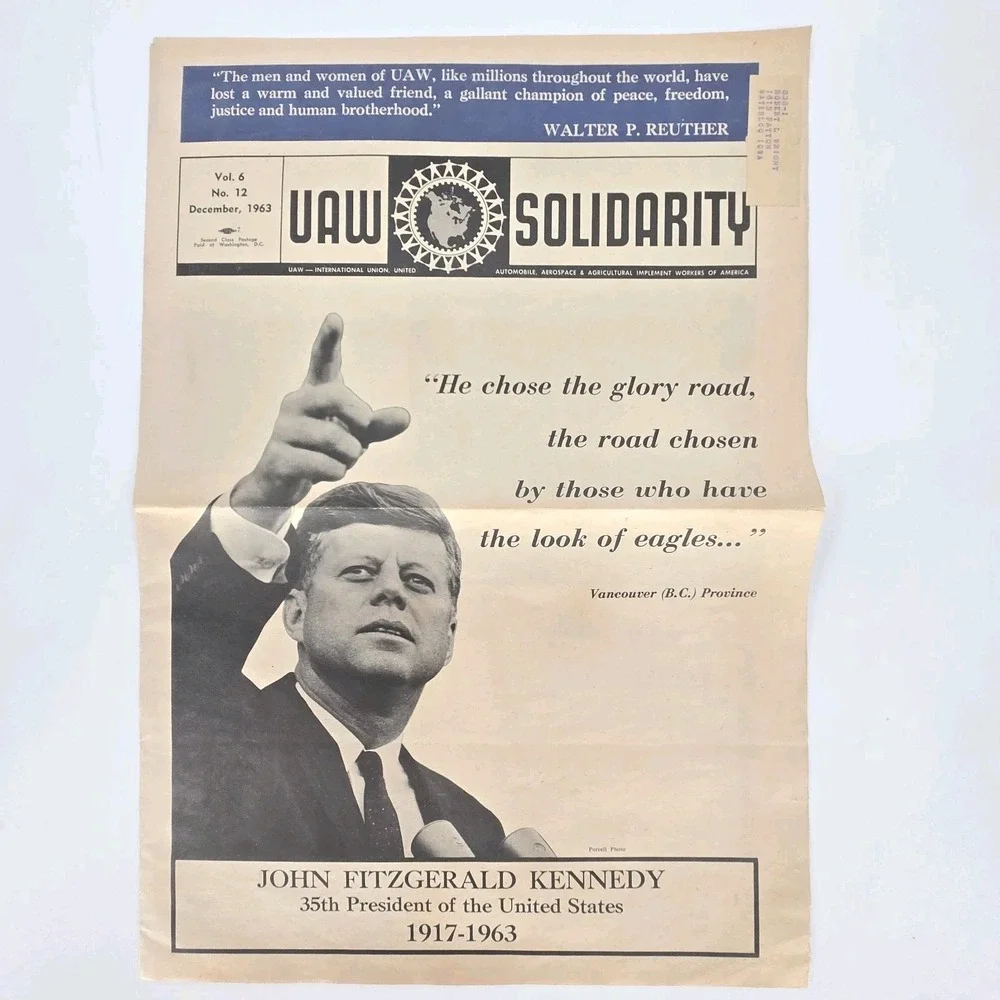 UAW Solidarity Newsletter 1963 John F Kennedy Assassination Memorial